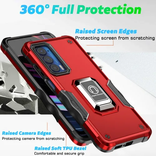 Vista 5 de TJS Funda para teléfono Motorola Moto Edge 2021, funda Moto Edge 5G UW Rojo