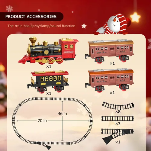 Vista 7 de Juego de tren para niños de 3-5 4-7, juego de juguetes clásicos de tren eléctrico con motor de locomotora, luces y sonido con vapor, rieles