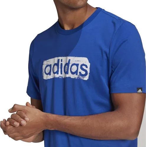 Vista 4 de ADIDAS Men's Essentials Embroidered Linear Logo Tee BlueWhite