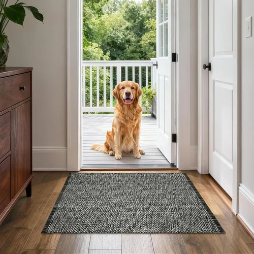 Vista 6 de LEEVAN Alfombra lavable para baño, alfombra tejida negra de 2 x 3 pies para entrada, alfombra de puerta delantera de algodón, alfombras pequeñas
