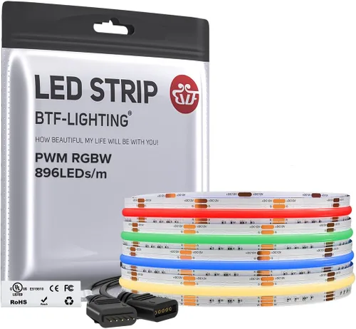 Vista 11 de BTF-LIGHTING FCOB COB Tira de luz LED RGBW 6500K 896LED/m 3m DC12V Flexible de cambio de color de alta densidad y luz uniforme de 12mm de ancho
