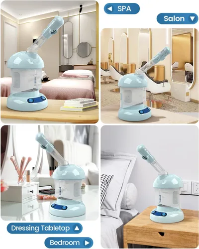 Vista 5 de Vaporizador facial de mesa, vaporizador de ozono con brazo giratorio de 360°, vaporizador facial nano iónico profesional para limpieza profunda