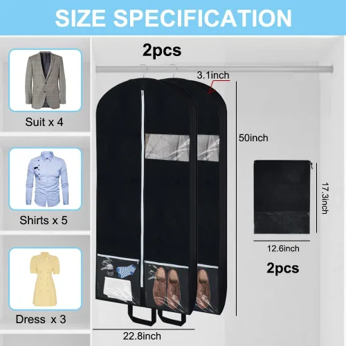 Vista 2 de BEISHIDA Paquete de 2 bolsas de ropa de 50 pulgadas para viajes, bolsas de traje para colgar ropa, con 2 bolsas con cordón para almacenamiento
