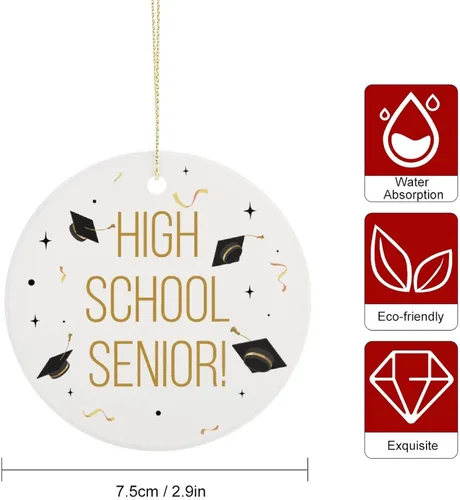 Vista 2 de Adorno de cerámica para escuela secundaria, recuerdo de Navidad, recuerdo de Navidad, adornos colgantes para decoración de árbol de Navidad