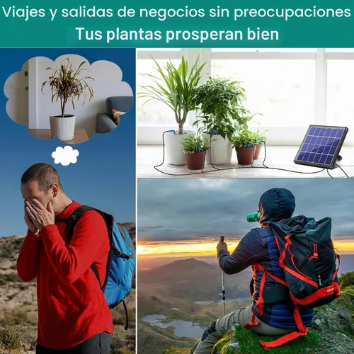 Vista 7 de Biling Sistema de riego por goteo solar, kit de riego por goteo de 3 W, riego inteligente programable digital para 15 plantas en maceta, jardín