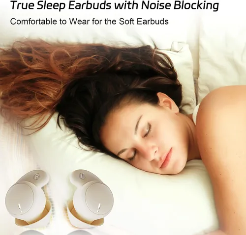 Vista 2 de LOBKIN Audífonos para dormir, inalámbricos Bluetooth 6.0 con bloqueo de ruido, audífonos para dormir de lado en el oído, suaves mini capullos