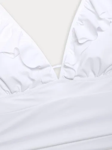 Vista 5 de CUPSHE - Traje de baño de una pieza con volantes y cuello en V para mujer, con cordón