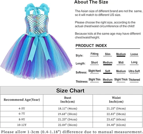 Vista 7 de WonderBabe Mermaid Tulle Tutu Dress for Girls Halloween Birthday Party Costume Princess Mermaid Dress Up Outfit with Headband