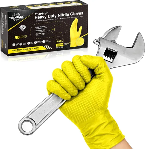 Vista 11 de TitanFlex Heavy Duty Industrial Nitrile Gloves with Raised Diamond Texture, 6-mil, Latex Free (Dark Green/Yellow)