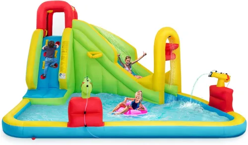 Vista 10 de OLAKIDS Tobogán acuático inflable, casa de rebote 7 en 1 con 2 toboganes, pared de escalada, piscina de salpicaduras, borde de baloncesto, 2