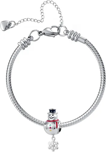 Vista 2 de QeenseKc Abalorio de Navidad con diseño de muñeco de nieve de elfo ciervo dulce de jengibre para pulsera Pandora