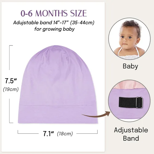 Vista 5 de OLESILK Gorro de Seda para Bebé de 0-6 Meses - Gorro de Cabello para Niños Pequeños de Seda de Morera 100%, Gorro de Noche Ajustable para Dormir