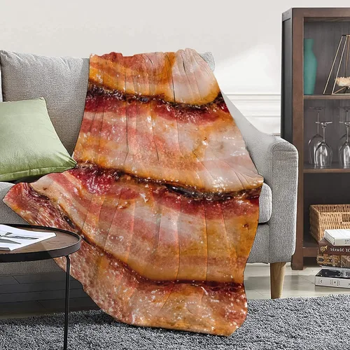 Vista 2 de Manta de vellón con estampado de tocino, ligera, regalo para cumpleaños, Navidad, mantas de franela suave para todas las estaciones, cama, sofá