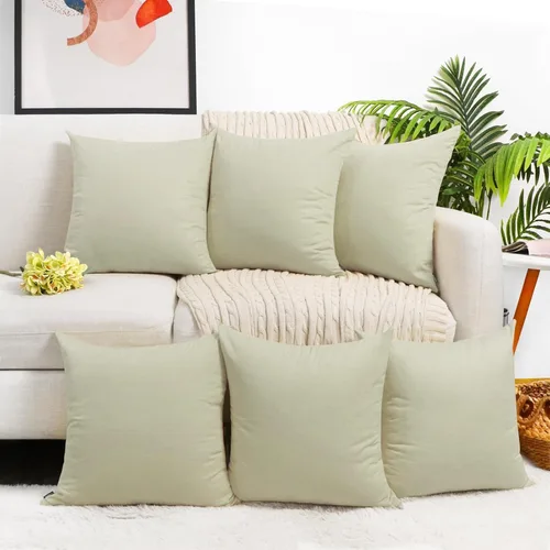 Vista 49 de Coddsmz Paquete de 6 fundas de almohada decorativas 100% algodón, fundas de cojín cuadradas de Navidad sólidas para el hogar, cama, sofá, día