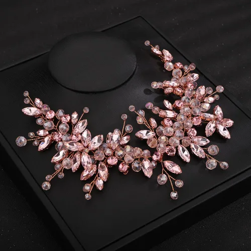 Vista 6 de Teyglen Diadema de cristal para el cabello de boda, con cuentas de diamantes de imitación rojos, hecha a mano, rojo, rosa, azul, negro, flores