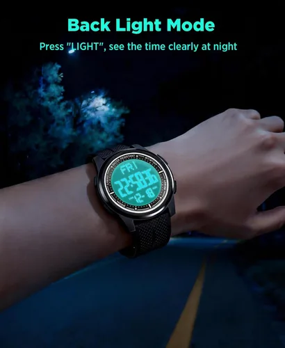 Vista 5 de Beeasy - Reloj digital de pulsera resistente al agua con cronómetro, alarma, cuenta regresiva, doble zona horaria, ultrafino, pantalla angular muy