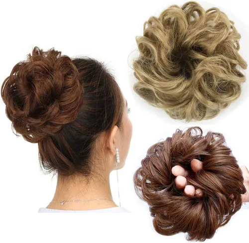 Vista 9 de Cabello sintético despeinado, grueso, extensiones para coleta, cabello recogido