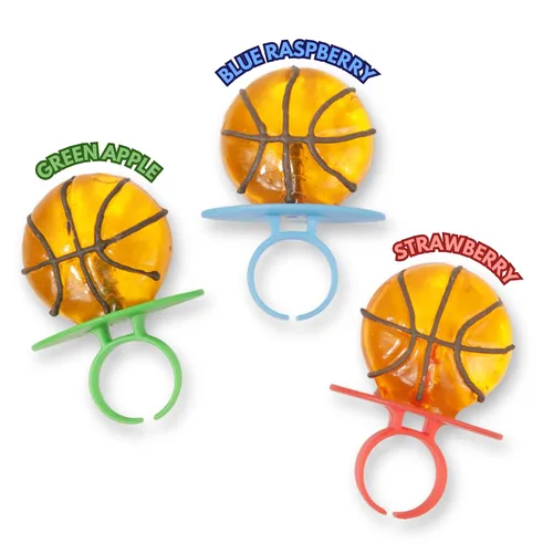 Vista 5 de Needzo Anillos de piruleta de baloncesto, caramelos en forma de bola deportiva, 18 ventosas
