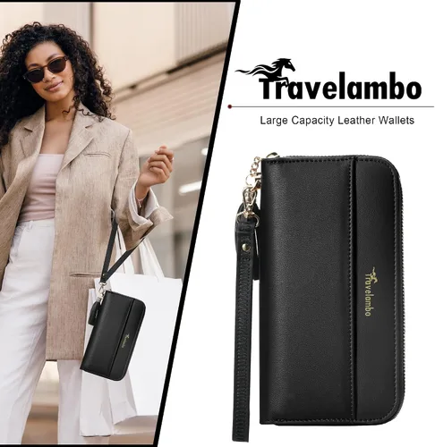Vista 4 de Travelambo Cartera con borla plegable para mujer, bolso de mano con correa para la muñeca, bolso largo