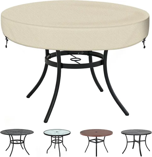 Vista 7 de TOHONFOO Funda para mesa redonda para exteriores, impermeable, anti-UV, para mesa de patio, se adapta a mesas de exteriores de hasta 58 a 60 Beige