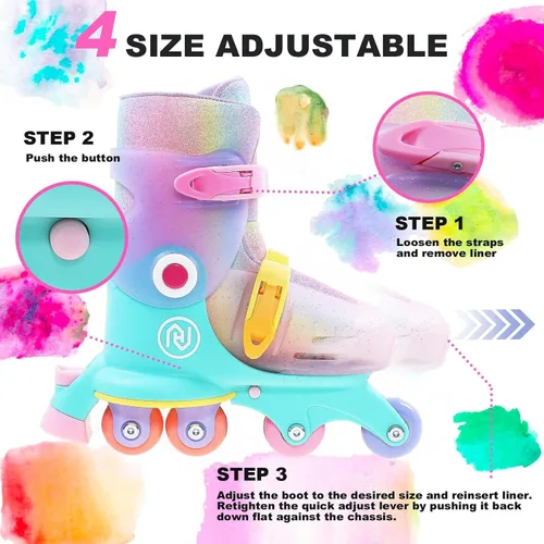 Vista 3 de JajaHoho Roller Skates for Kids, Adjustable Convertible 2-in-1 Skates, Age 3-7,Junior Size 7-12, Tri-Wheels to Inline Skates, Light up Wheel, Inline