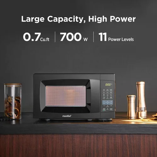 Vista 6 de BLACK+DECKER BCRK25B - Refrigerador compacto Energy Star de una sola puerta con congelador, 2.5 pies cúbicos, negro y horno microondas COMFEE