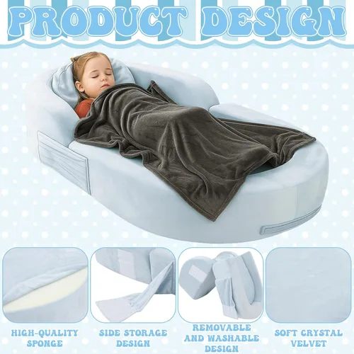 Vista 4 de Cama y silla de viaje para niños pequeños, cama plegable y portátil para niños pequeños para interiores y exteriores, cuna con funda de tela