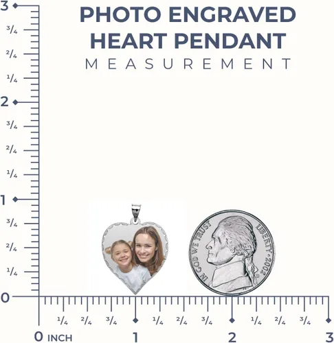 Vista 3 de Colgante personalizable PicturesOnGold.com con foto en forma de corazón grabado, collar con foto, colgante con foto con corte de diamante, 34 x 34