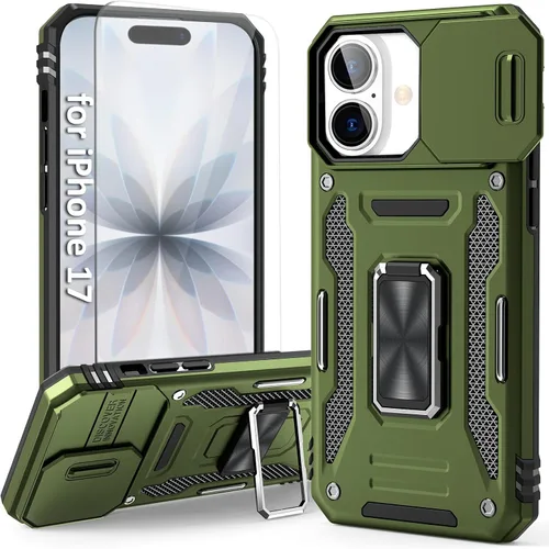 Vista 40 de Funda compatible con iPhone17 Pro con soporte, cubierta de cámara y protector de pantalla HD, doble capa a prueba de golpes, protección contra