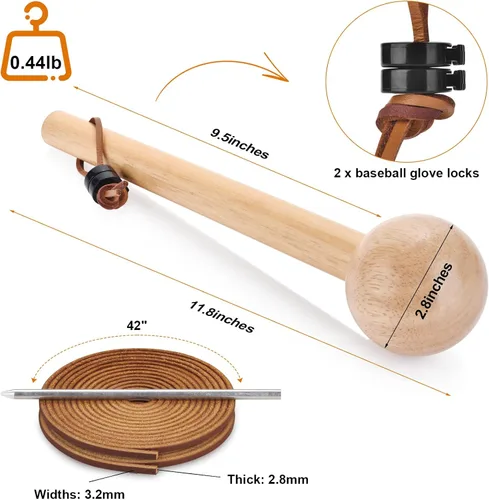 Vista 2 de Martillo de béisbol, mazo de béisbol y softbol, 2 cordones de cuero y 1 aguja para guante de béisbol, 2 cerraduras de béisbol, mazo de golve