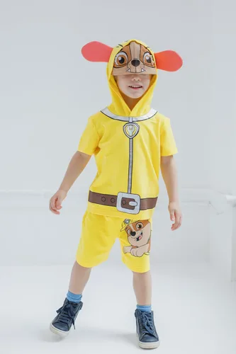 Vista 2 de Paw Patrol Chase Skye Rubble Marshall - Conjunto de camiseta y pantalones cortos de ciclismo de rizo francés para niños pequeños y grandes