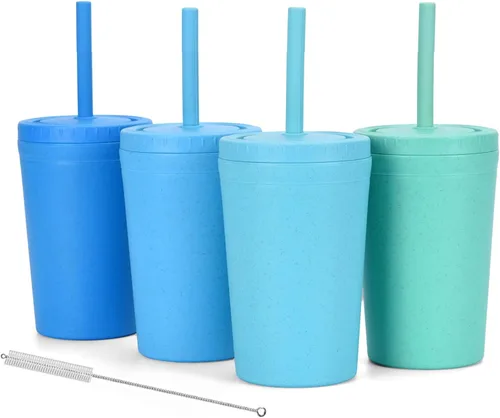 Vista 10 de Homestockplus Vasos reutilizables de paja de trigo con tapas y pajitas de silicona, 10 Oz resistentes a las astillas, tazas pequeñas de agua Varios