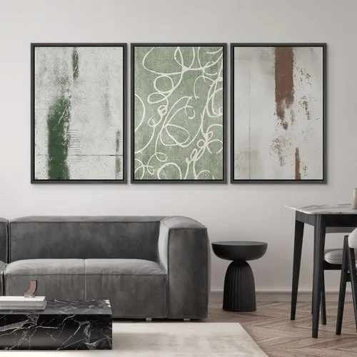 Vista 597 de SIGNWIN Lienzo enmarcado para pared, juego de arte neutro de bosque brumoso, ilustraciones en tono tierra, arte moderno, decorativo, bohemio
