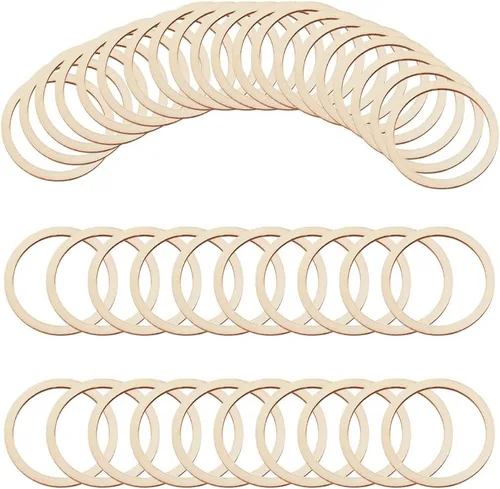Vista 11 de NBEADS 100 piezas de 40 mm de piezas de madera sin terminar en forma de anillo, adornos circulares blancos antiguos anillos de unión de madera