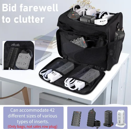 Vista 3 de Bolsa organizadora de cables, caja organizadora de cables, bolsa de almacenamiento de cables electrónicos con divisor ajustable, bolsa