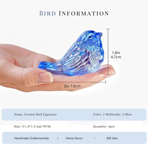 Vista 3 de HDCRYSTALGIFTS 4 figuras coloridas de pájaros de cristal, figuras coleccionables de animales de 3 pulgadas, regalos para mujeres, amantes
