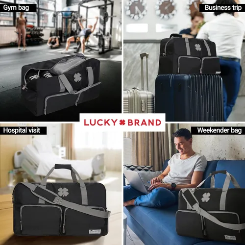 Vista 2 de Lucky Brand Bolso de fin de semana plegable para adultos con correa de hombro ajustable para adultos unisex, Negro -, Deportes