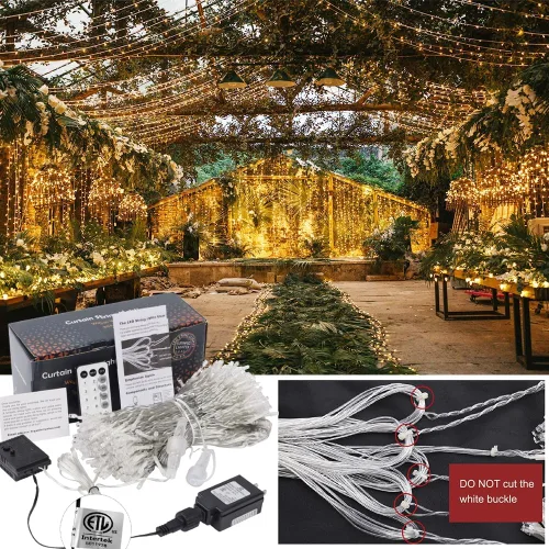 Vista 6 de WATERGLIDE - 300 luces LED para cortinas, luces de cuerda decorativas de Navidad con control remoto, 8 modos de iluminación, enchufe para decoración