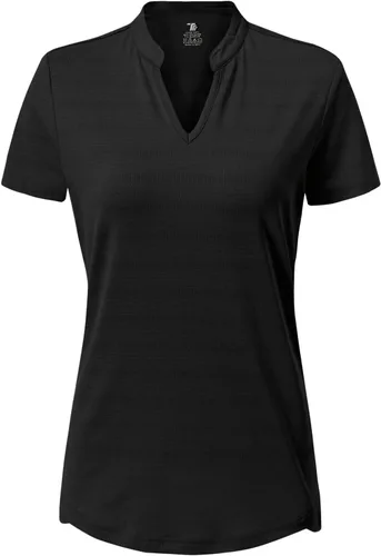 Vista 102 de Gopune Polo de golf con cuello en V para mujer, sin cuello, manga corta, ligera, de secado rápido, camisetas de tenis para correr