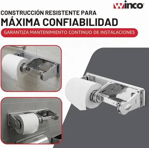 Vista 6 de Winco TTH-2 Dispensador de papel higiénico de doble rollo, acero, mediano