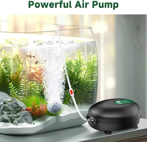 Vista 3 de AQQA Bomba de aire para acuario, bomba aireadora silenciosa, potente bomba de oxígeno, bomba de aire de salida única, burbujeador con tubos