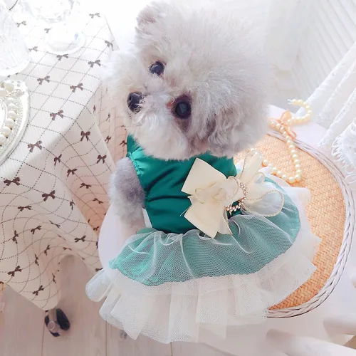 Vista 27 de ANIAC Daisy Vestidos para Perros Pequeños Hembra con Anillo para Correa, Nudo de Lazo Vestido de Boda para Cachorra, Traje de Gato de San Valentín