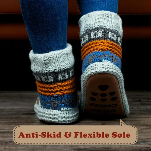 Vista 3 de Pantuflas de punto grueso para mujer para interiores, con forro polar sherpa, botas suaves sin cordones, cálidas y mullidas para el invierno