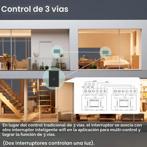 Vista 4 de Interruptor de luz inteligente, necesita cable neutro, una sola