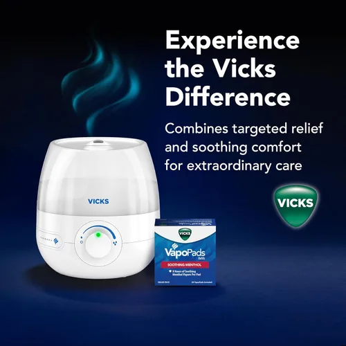 Vista 7 de Vicks Mini humidificador de vapor refrescante sin filtro, para habitación pequeña – Control de niebla variable – Funciona con Vicks VapoPads
