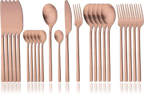Vista 10 de JASHII Juego de cubiertos cepillados, juego de cubiertos de acero inoxidable de 24 piezas, servicio para 6, cuchillo mate, tenedor, cucharas