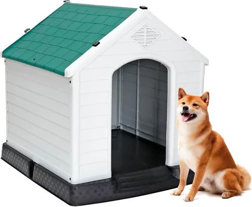 Vista 13 de ZENY Casa de plástico para perros – Perrera impermeable con rejillas de ventilación y suelo elevado para todo tipo de clima para interiores