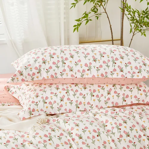 Vista 3 de SAPHREAS Juego de Funda de Edredón de Flores Rosas 2 piezas Algodón Estilo Jardín Campanilla Floral Ropa de Cama Juego de Funda de Edredón 100%
