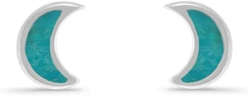 Vista 9 de Boma Jewelry - Aretes de plata de ley con diseño de luna creciente Nácar azul