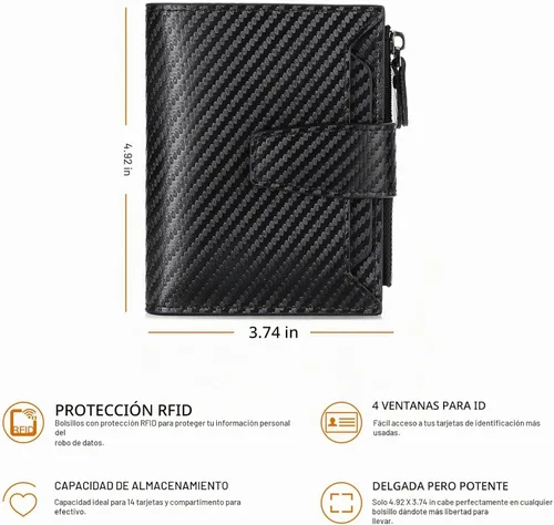 Vista 4 de FALAN MULE Cartera de cuero genuino con bloqueo RFID para hombre con cremallera bolsillo para monedas, ventana de identificación ABA-negro